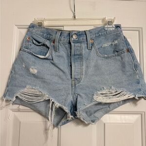 Levi’s Distressed Light Blue Denim Shorts